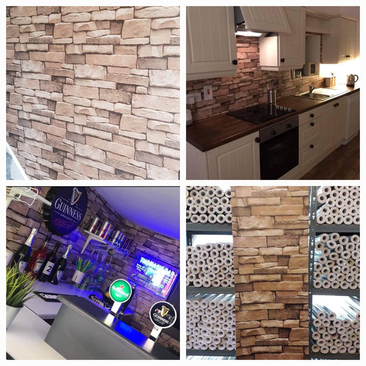 Brown & Cream Stick on the Stone Effect