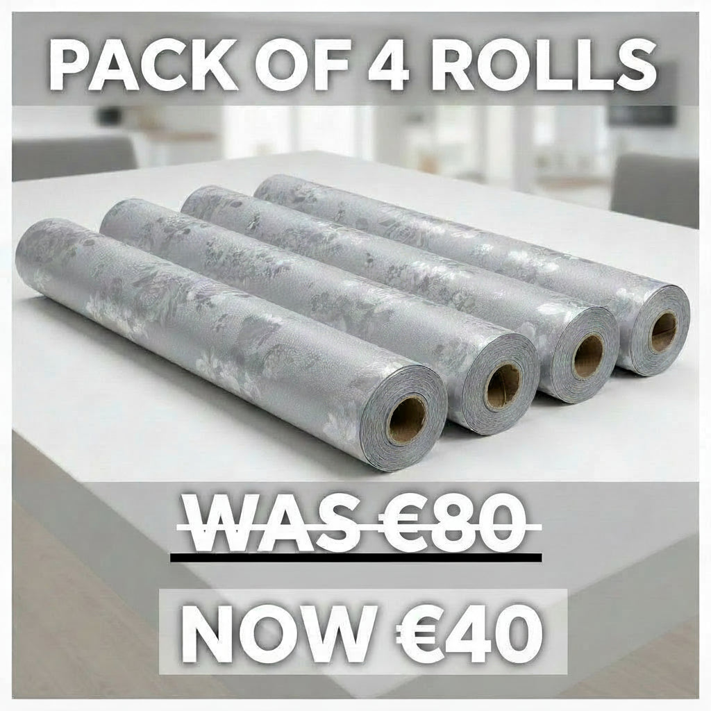 Pk of 4 FLORAL EMBOSSED WALLPAPER - Budget Interiors