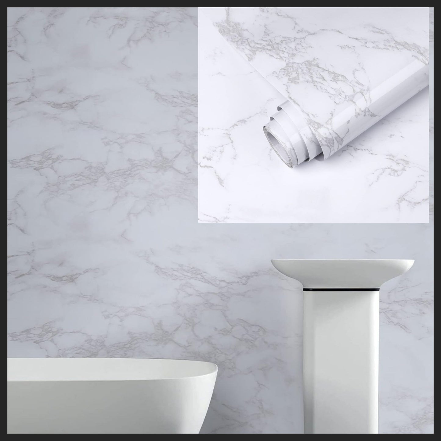 White & Grey Marble Waterproof Wallpaper