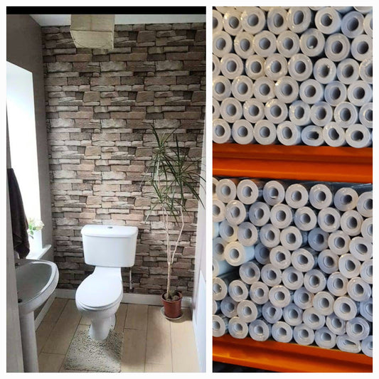 Brown / Cream Stone Brick Wallpaper