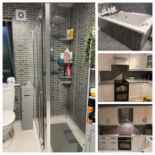 Grey Tile Effect Stick On a backsplash.. EXTRA LARGE  roll