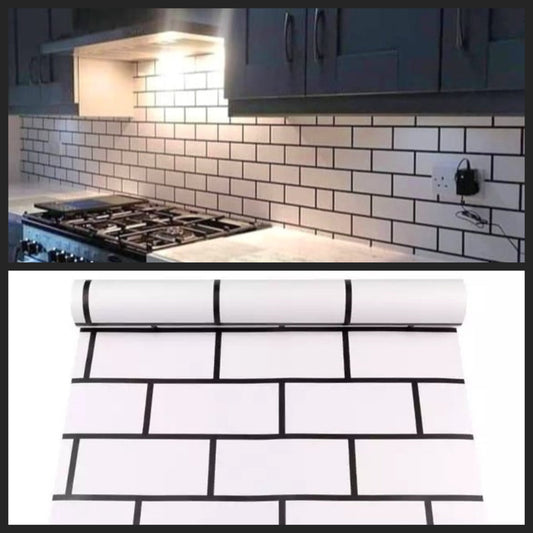 White Tile Effect Backsplash Stick on Roll EX-LARGE Roll