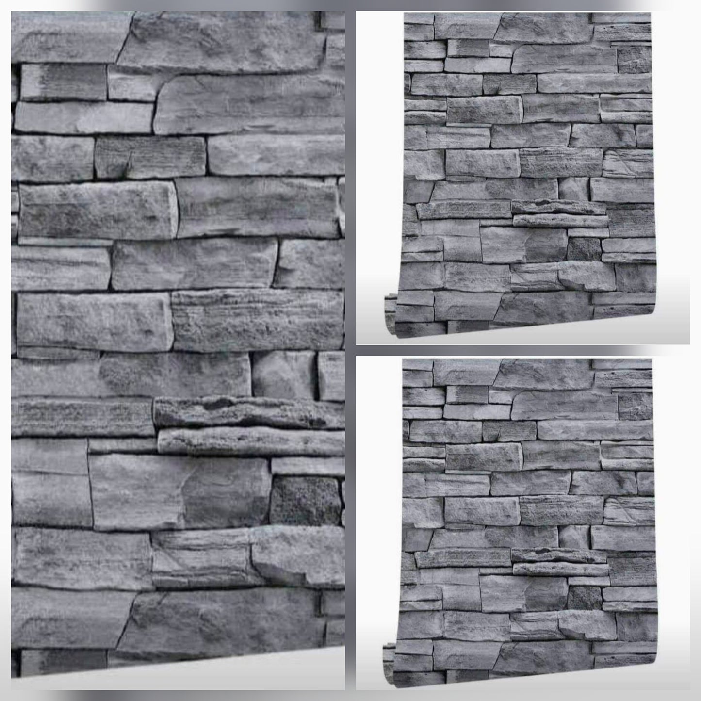 3 x ROLLS .. Slate Stone / Brick Wallpaper 10 Metre Each