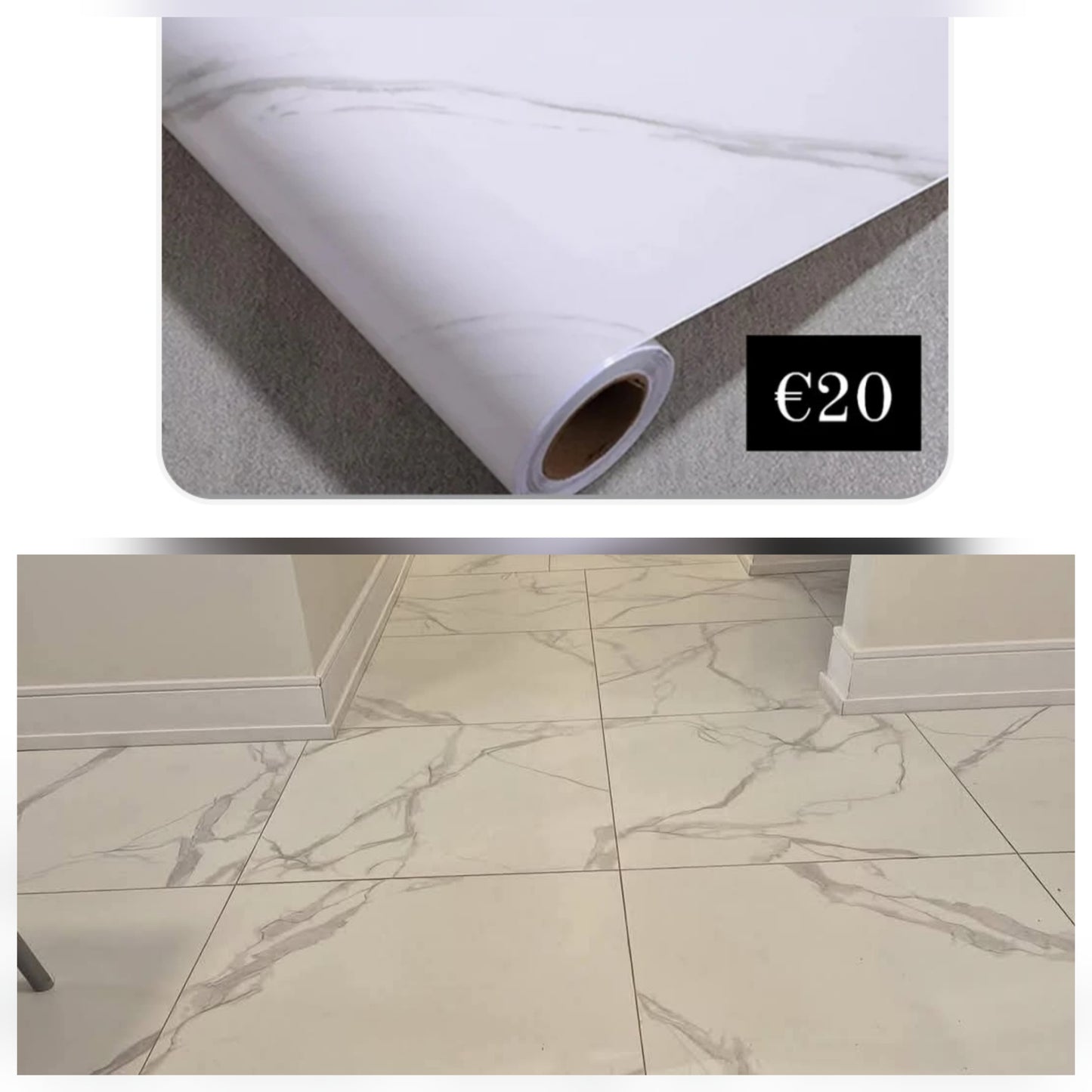 White & Grey Marble Roll Makeover over Existing Tiles