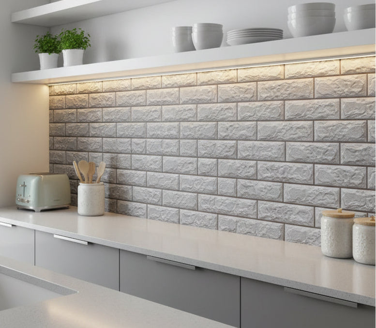 Grey 3D Tile Effect Stick On Backsplash Roll 10 Metres