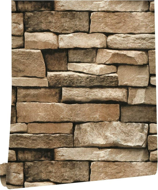 Beige / Brown / Cream 3d Stone Effect Wallpaper