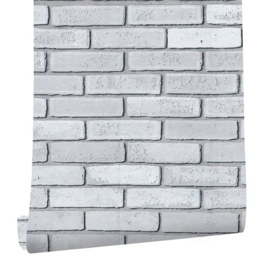 📢White / Grey 3D Brick Wallpaper