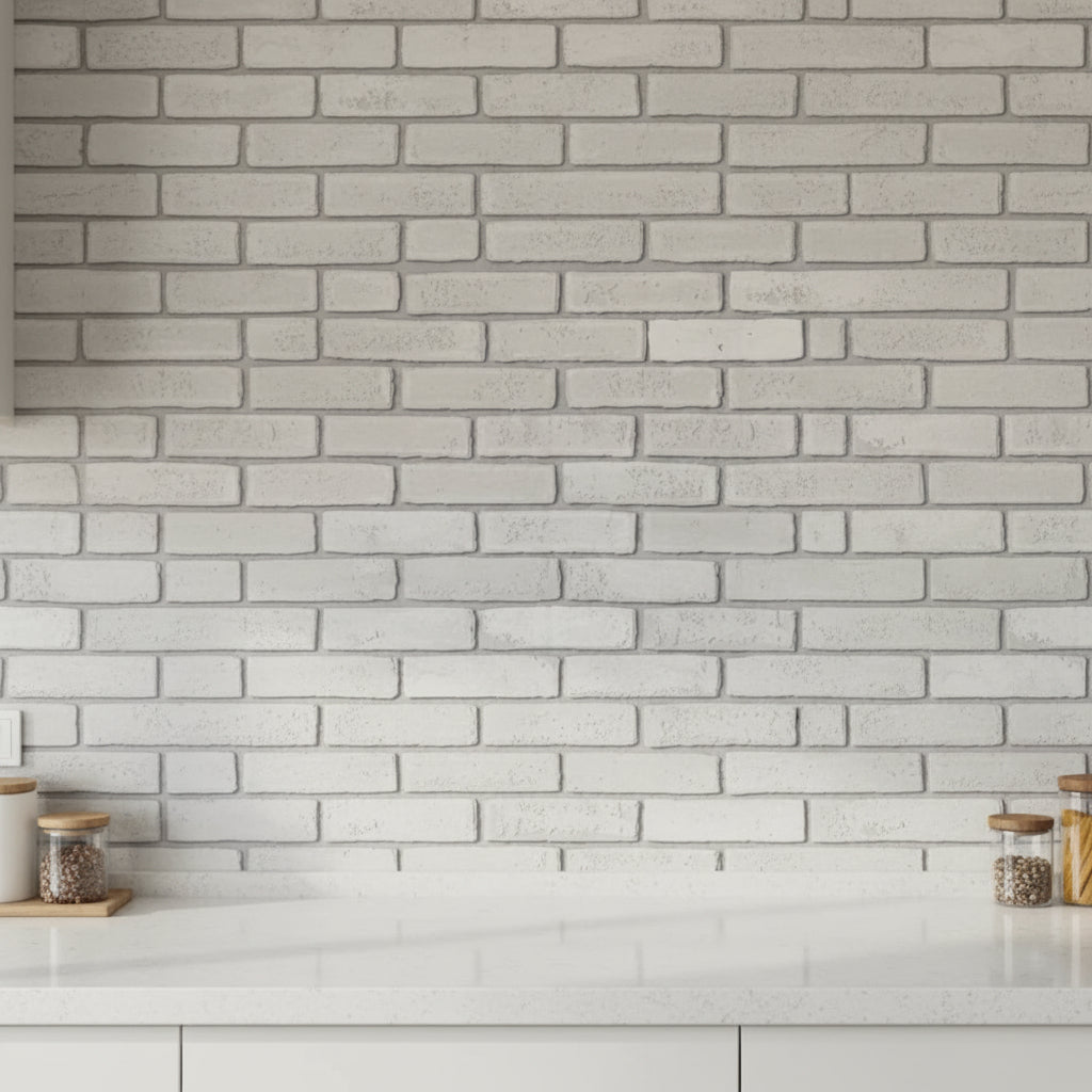 📢White / Grey 3D Brick Wallpaper