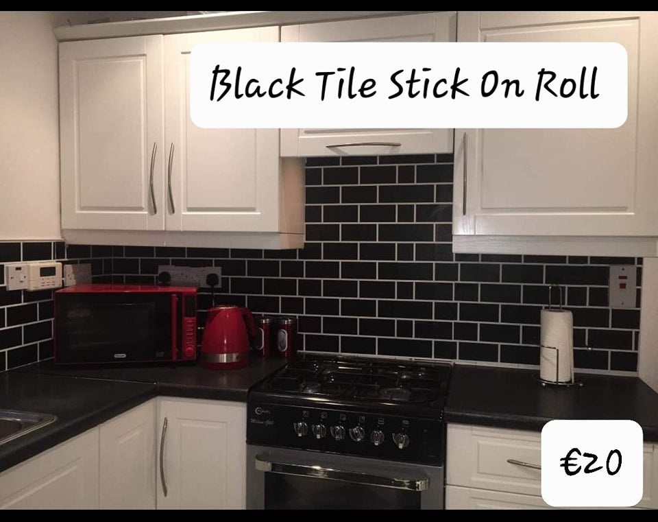 Black Tile Effect Stick On Waterproof Backsplash