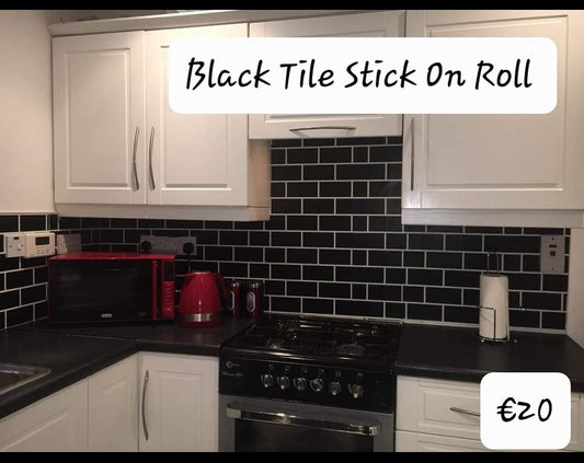 Black Tile Effect Stick On Waterproof Backsplash 10 Metres Large Roll