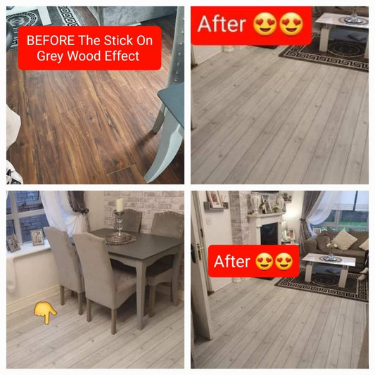 Grey Wood Effect Floor Vinyl Sticker Over Existing Floor