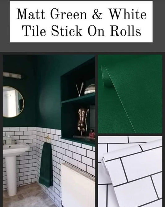 White Tile &  Green  Embossed Wallpaper TWIN PK