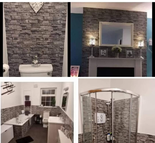 Slate Stone Grey Brick Wallpaper