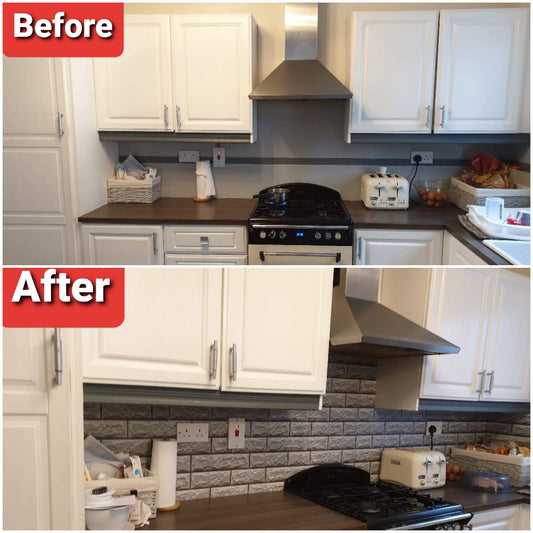 Backsplash Makeover  Stick on Grey 3D Tile Effect