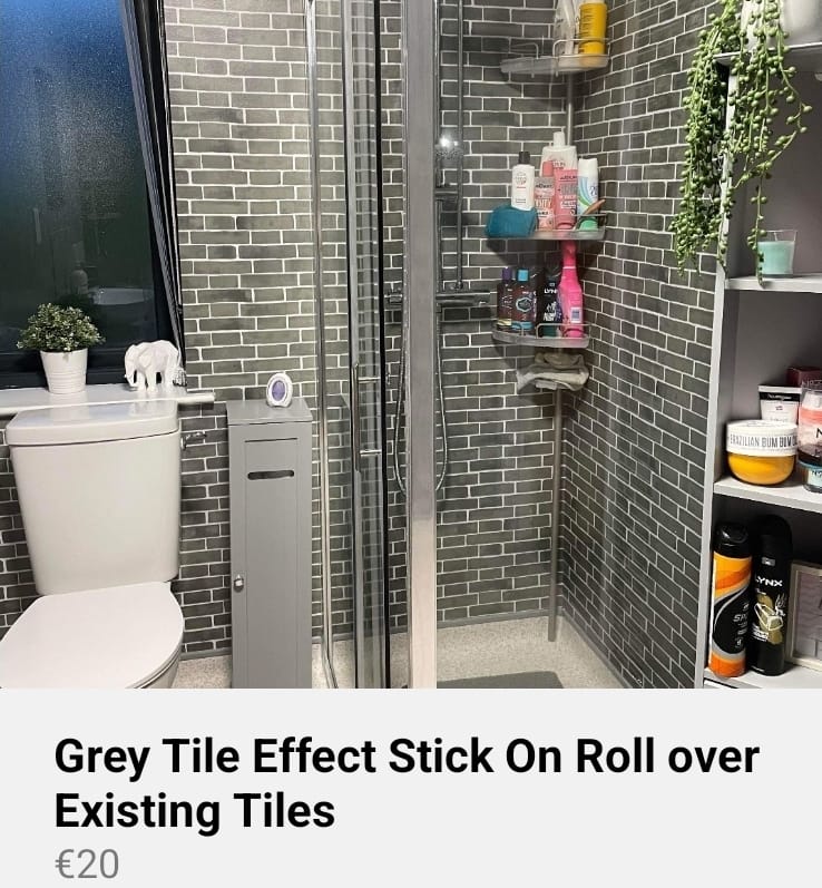 GREY TILE Water Proof Bathroom / Shower Stick on Roll