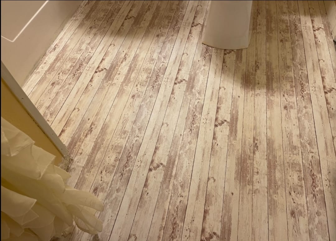 Beige Rustic Wood over Existing floor (customer pic)