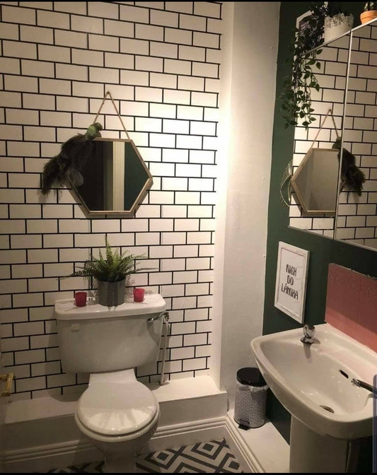 White Tile Bathroom Stick On Waterproof Roll