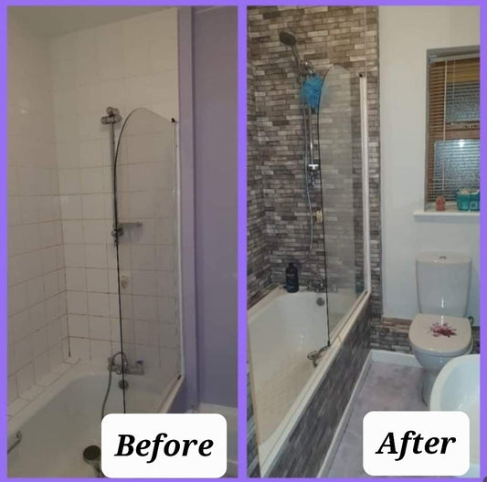 Tile Effect Self-Adhesive over Old Tiles  .. Before - After