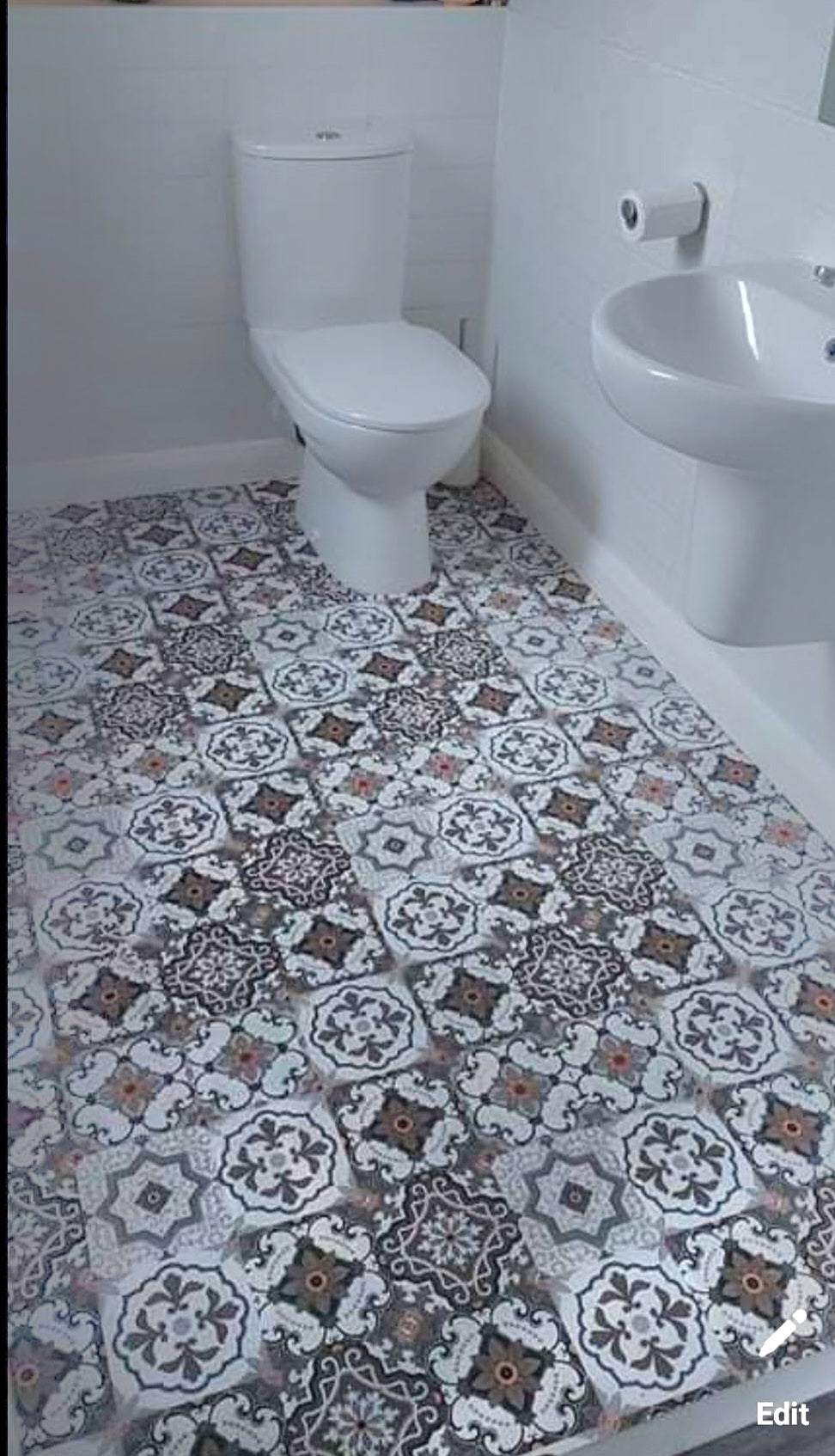 Grey & White Mosaic Tile Roll over Existing Floor