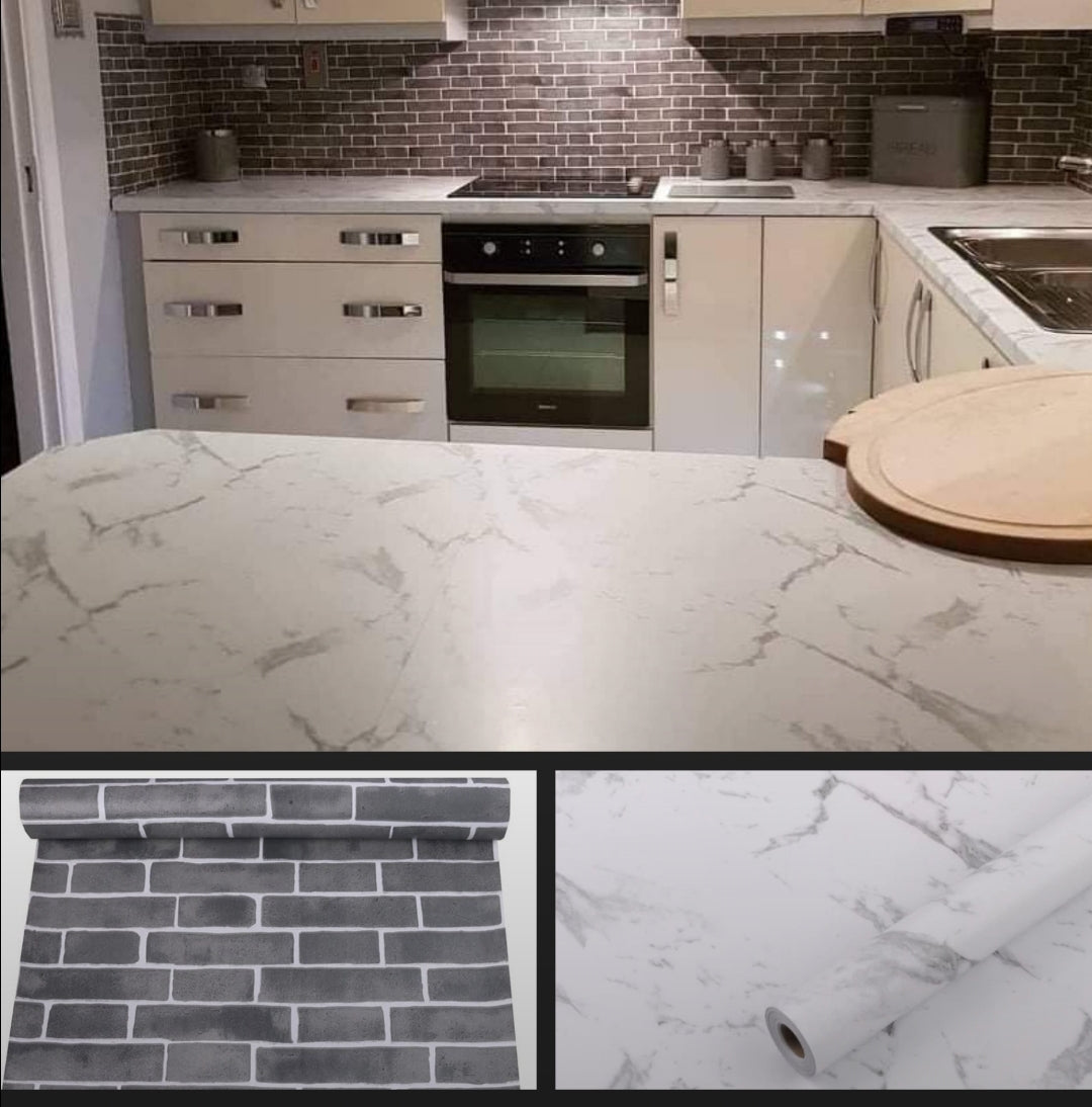 "Twin Pk" Grey Tile & Marble Counters Stick on Rolls