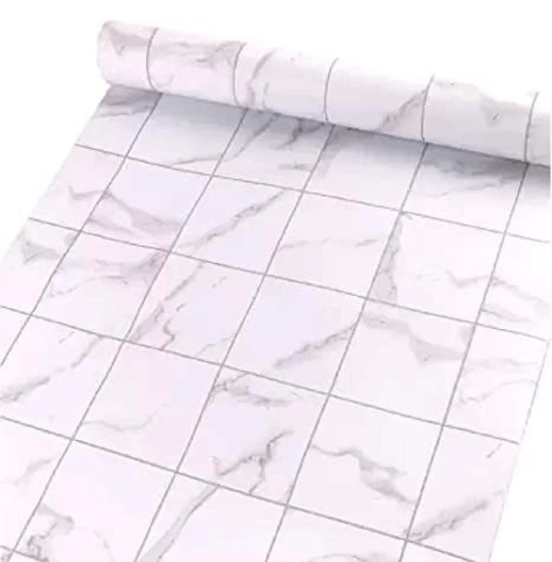 White / Grey Marble Tile Self-Adhesive Ex Large Roll