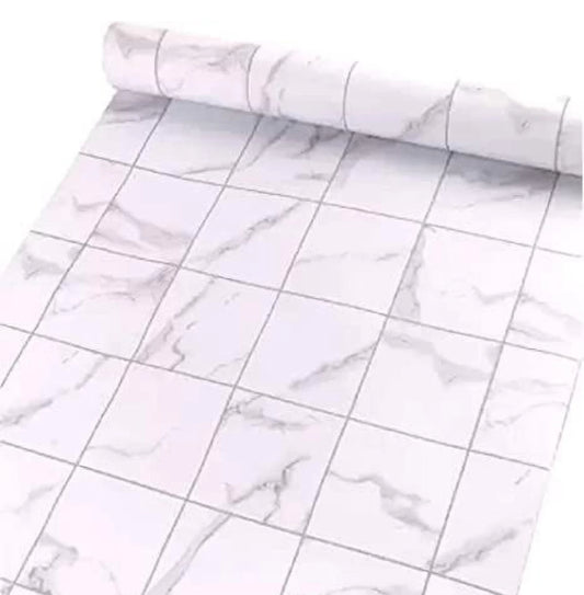 White / Grey Marble Tile Self-Adhesive Ex Large Roll