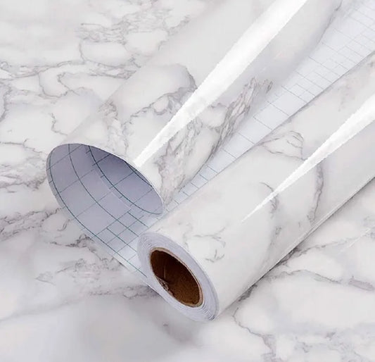White / Grey Realistic Gloss Marble,  Extra Large Roll