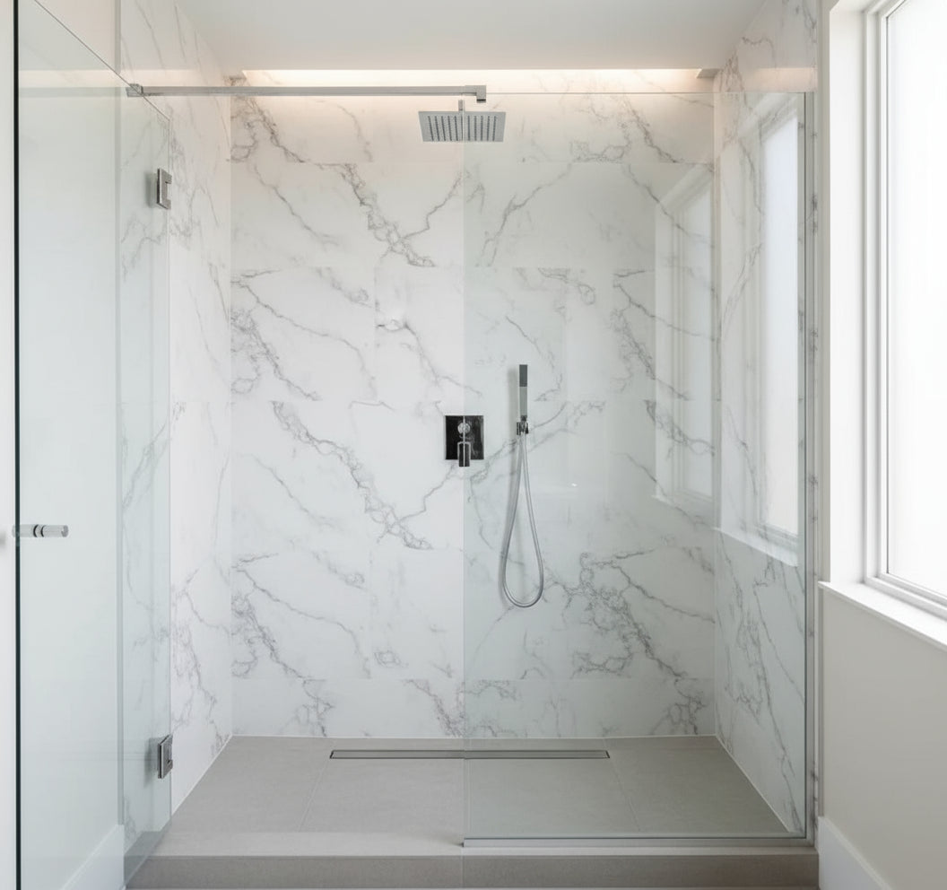 White / Grey Realistic Gloss Marble, Extra Large Roll