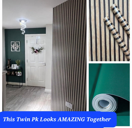 Wood Pannelling Effect & Green Matt Stick On Rolls Twin Pk 💥 Hall Makeover