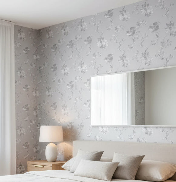 Grey LUXURIOUS floral Wallpaper Self adhesive - Budget Interiors