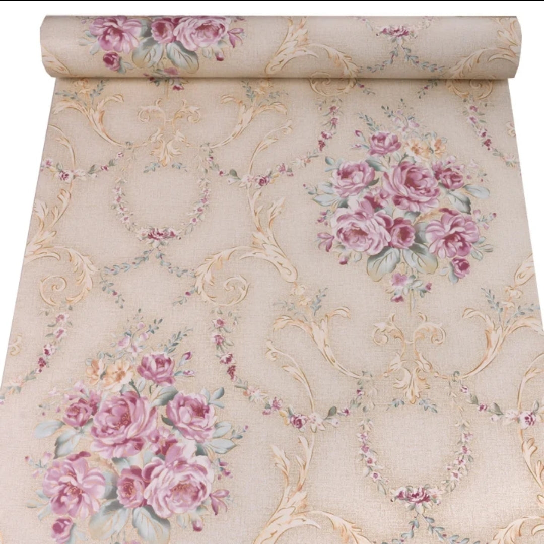 French Vintage theme / Pink Floral Wallpaper