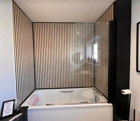 Wood Pannelling Accoustic Style Waterproof Bathroom Wallpaper