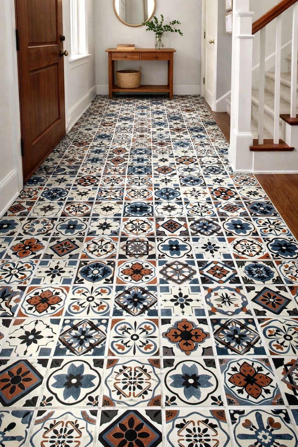 Moroccan-style stick-on roll, 5 meters long, from Budget Interiors, featuring intricate geometric patterns on a white background.