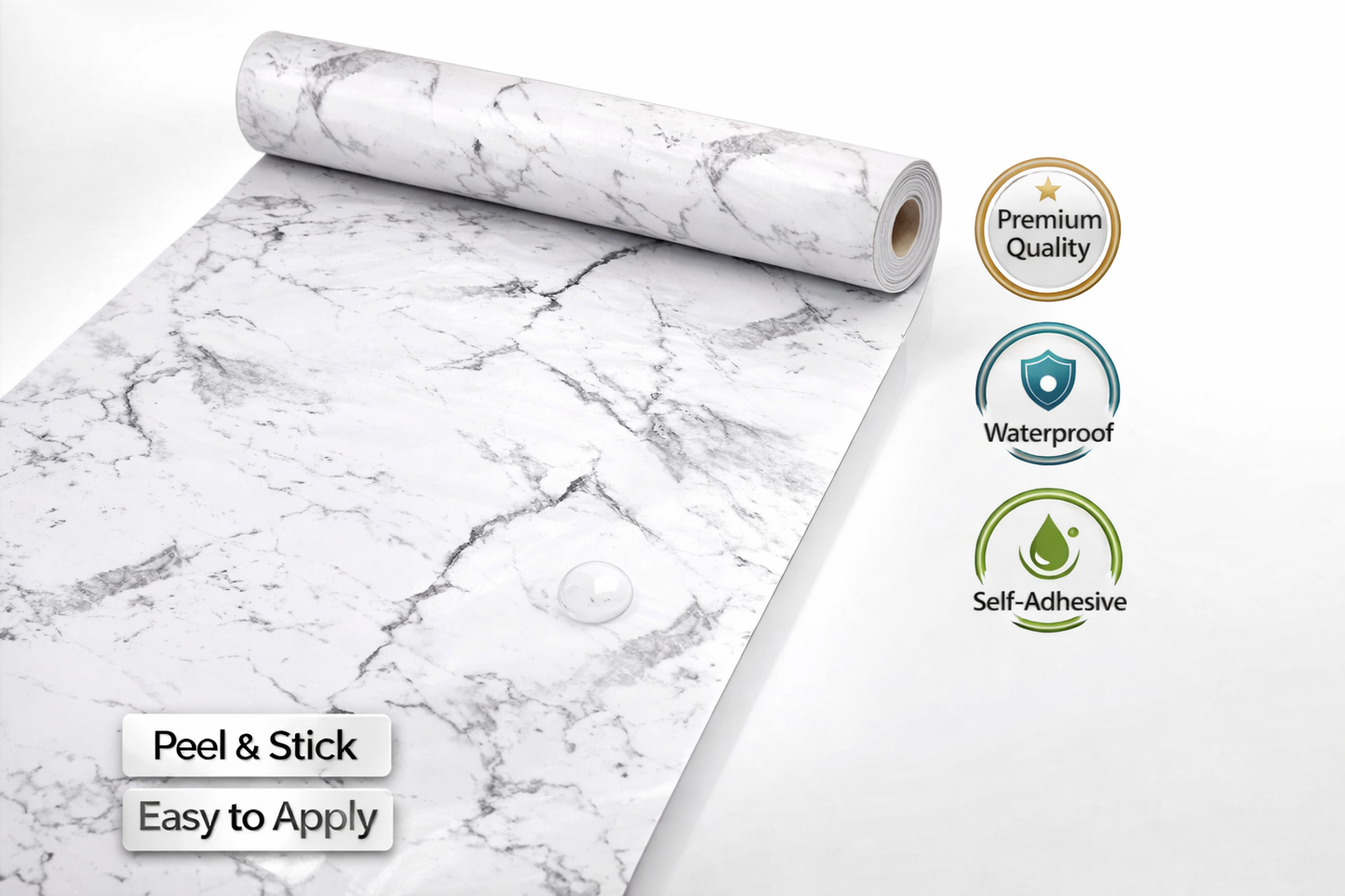 White Marble Ex Large 10 Metre Roll Waterproof