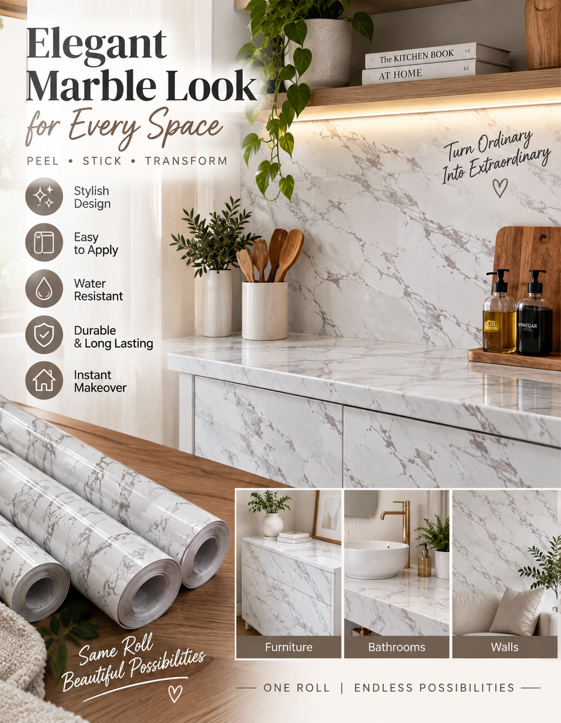 3 x Rolls Luxurious Marble
