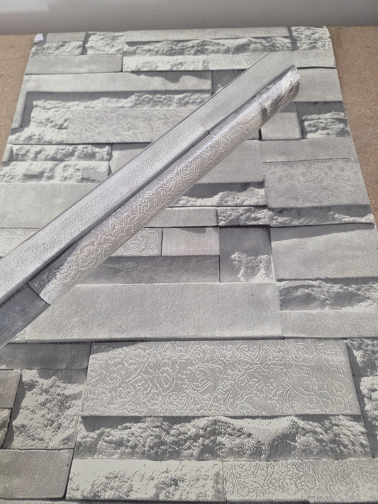 Grey Stone Warm Grey & Cream 3D Effect Wallpaper