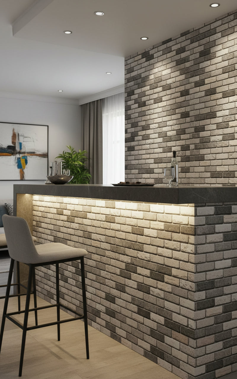 Large roll of Budget Interiors 3D effect brick wallpaper, adhesive stick-on roll, 1000cm length with realistic brick design.
