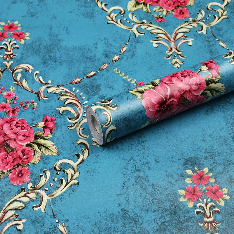 Blue / Pink Floral Wallpaper