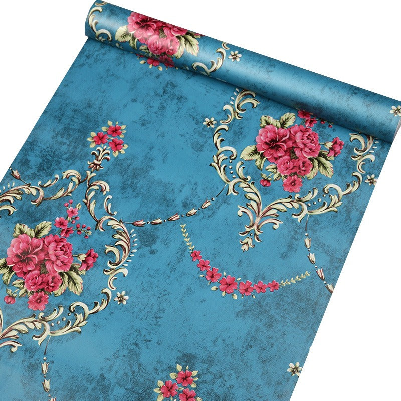 Blue / Pink Floral Wallpaper