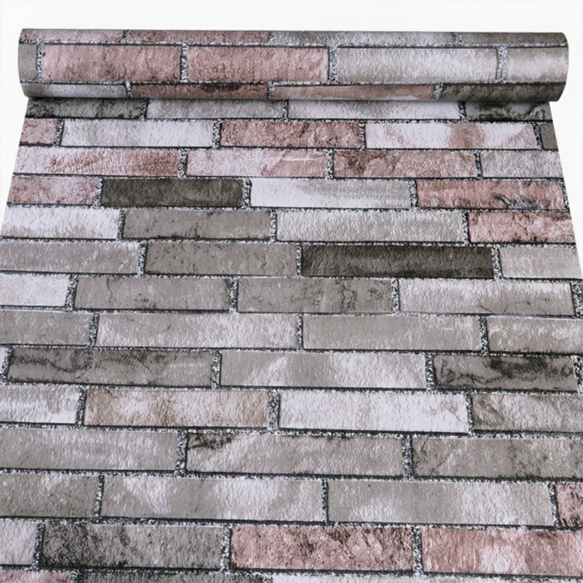 Self-Adhesive Brick Effect Wall Covering Roll – Rustic Burgundy & Grey