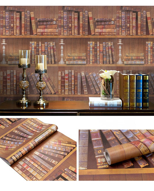 3D Bookshelves Effect Wallpaper Self adhesive