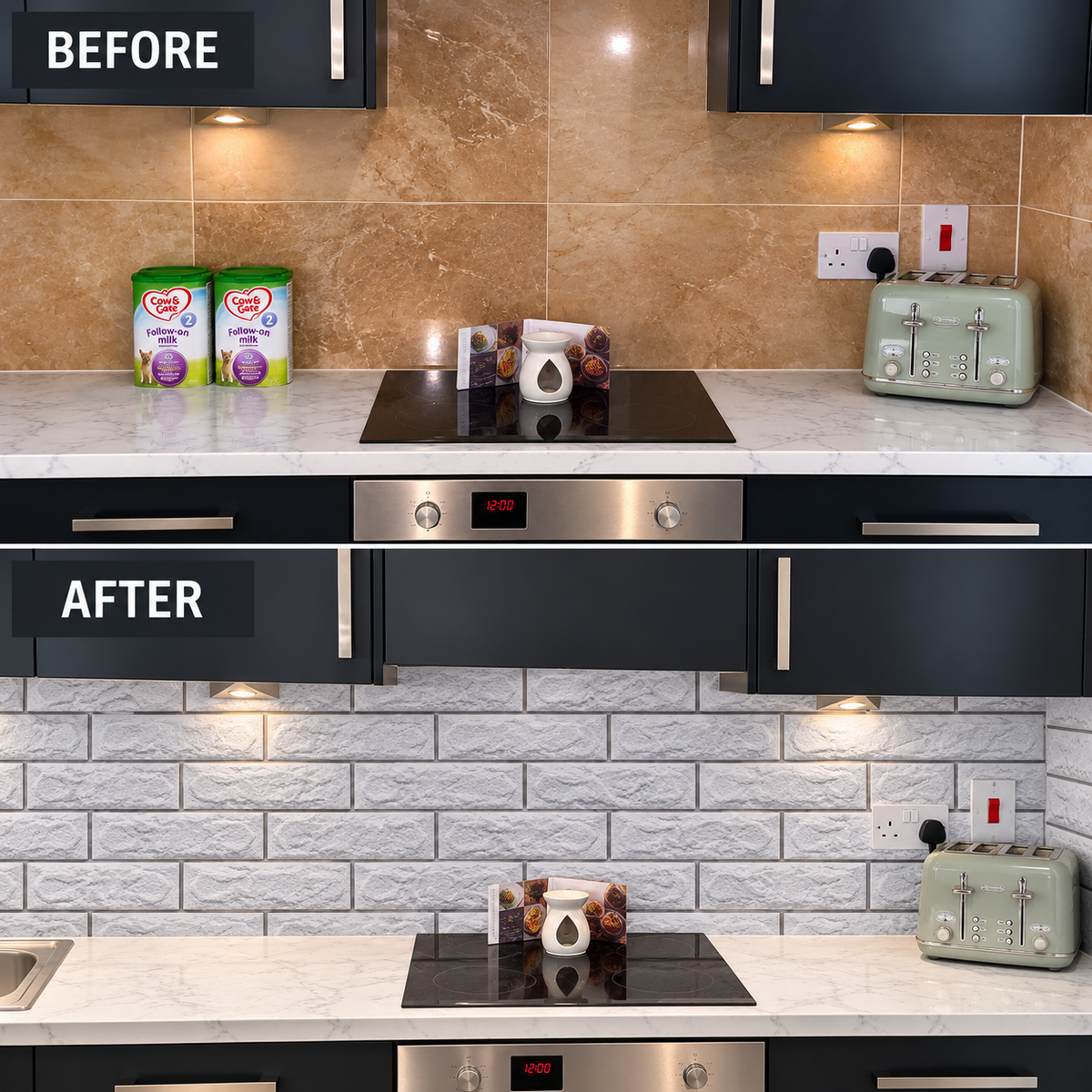 Grey 3D Tile Stick on Backsplash