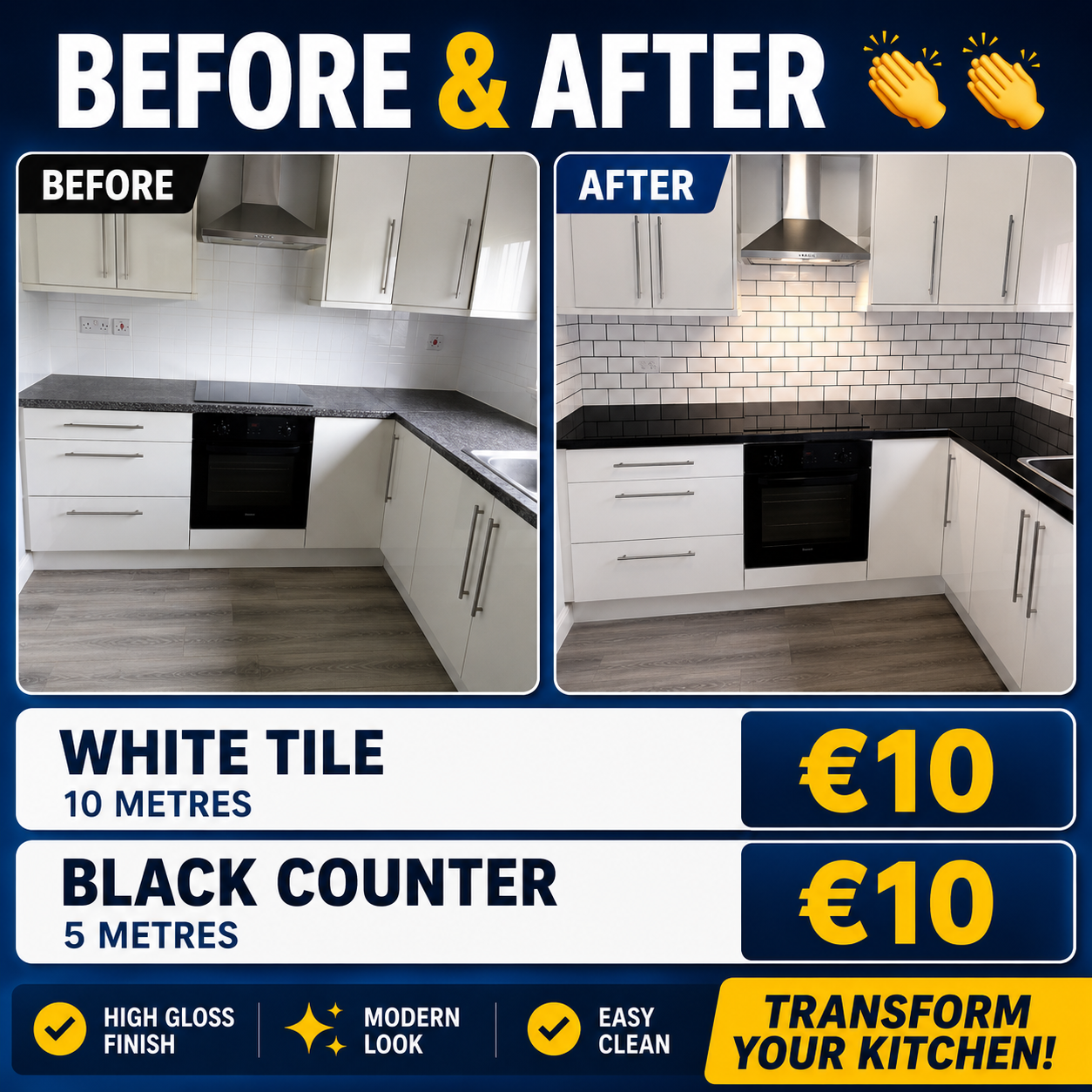 White Tiles & Black Gloss Counter 🎊 2pk Offer Today 🎊