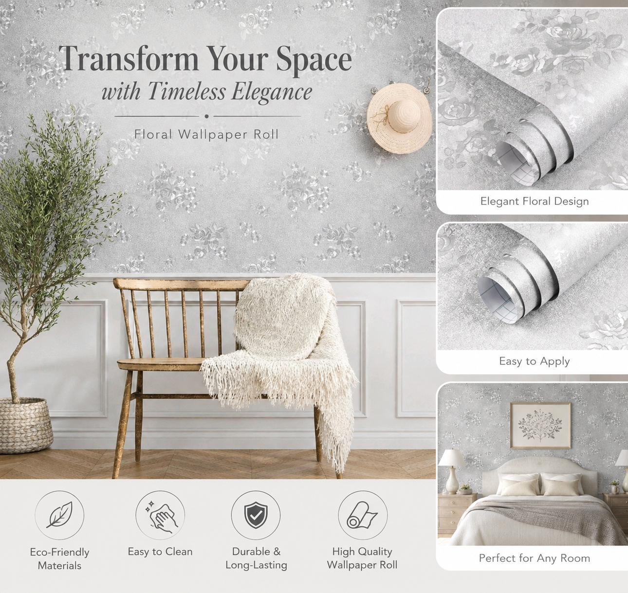 Grey Luxurious Embossed Wallpaper