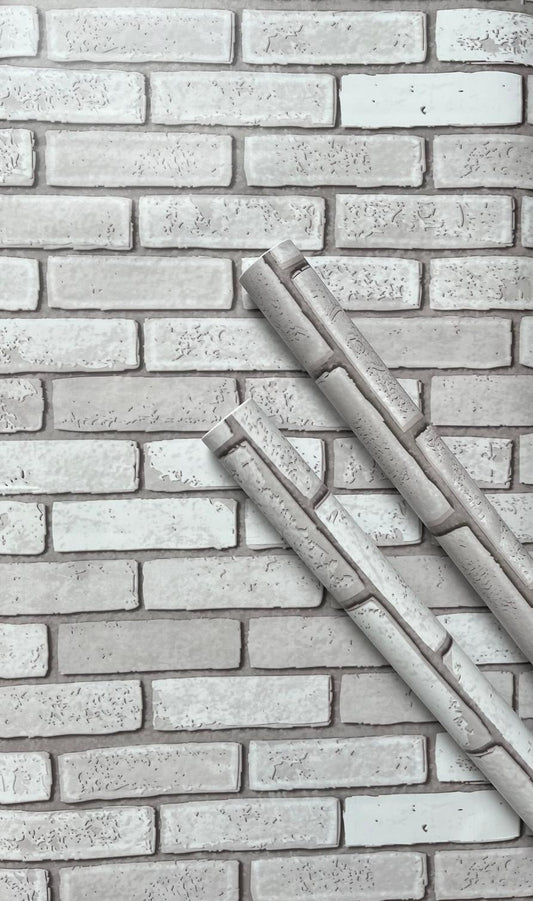 Grey / White Brick 3D Effect Wallpaper