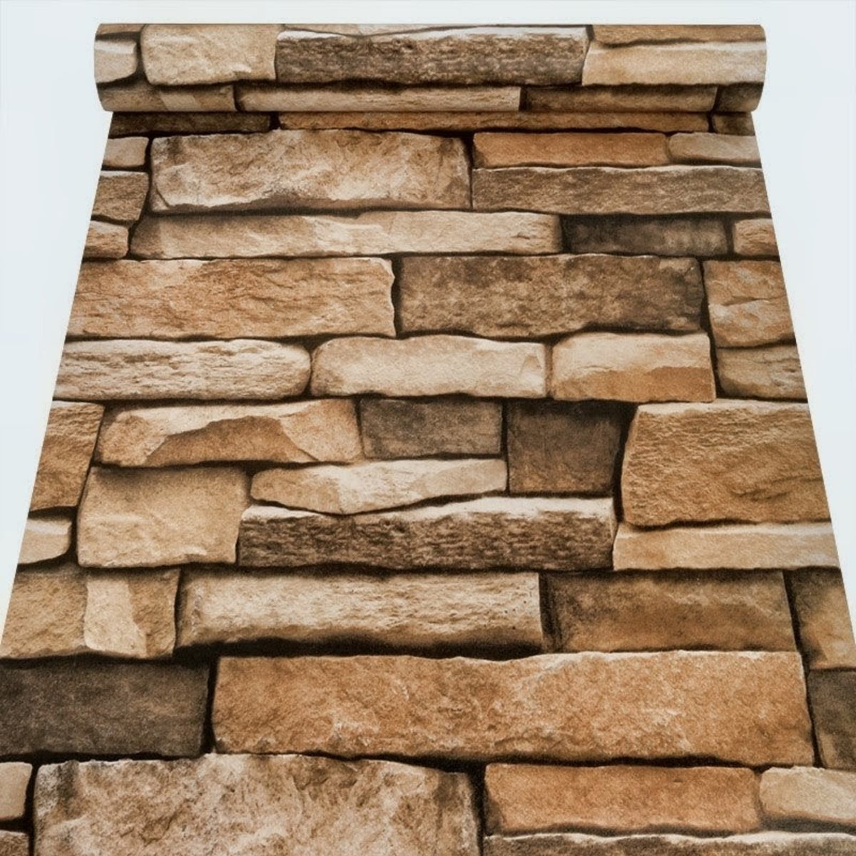 Brown 3D effect brick wallpaper by Budget Interiors showing realistic textured brick pattern for interior wall decor.