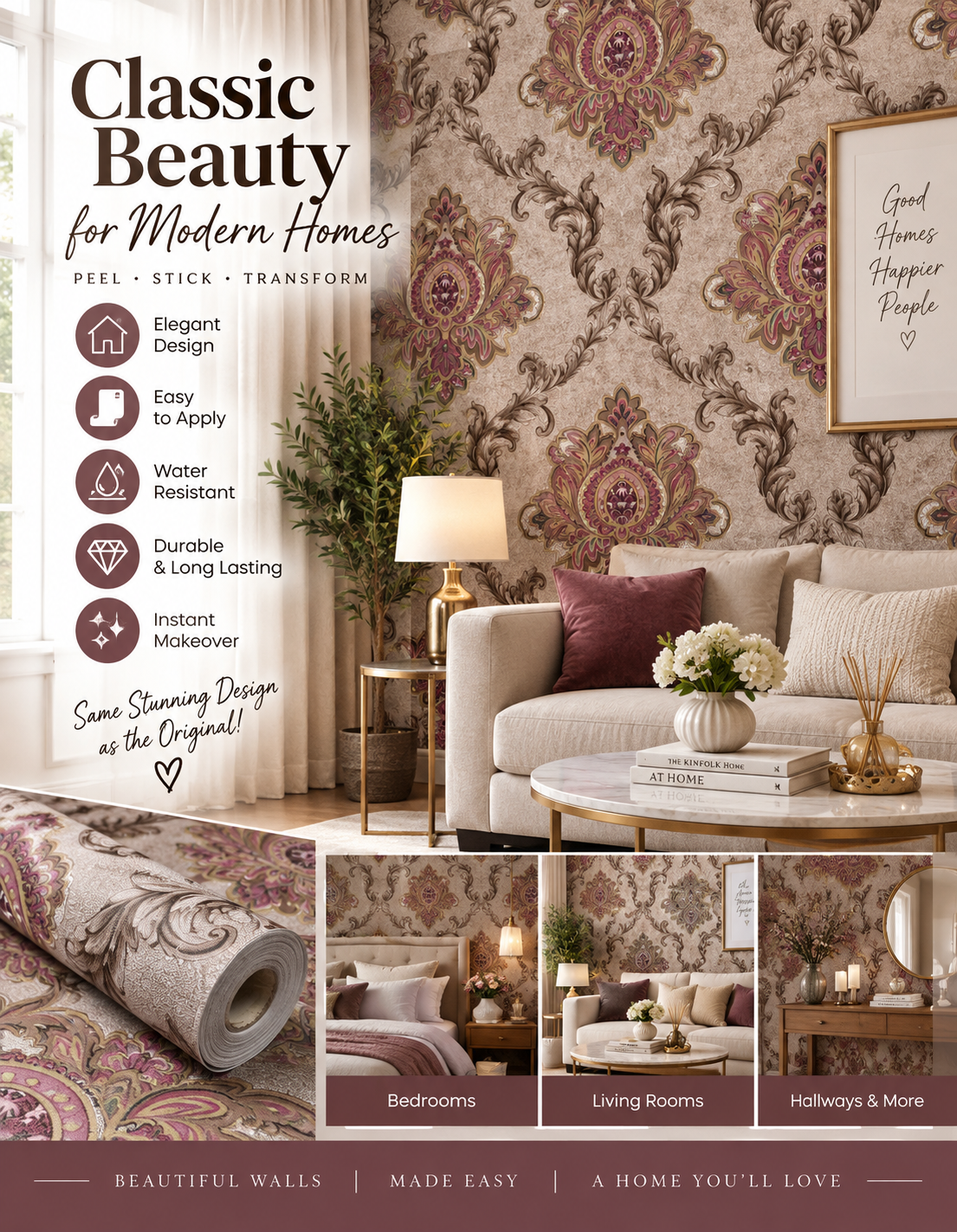 Shabby Chic Vintage Floral Wallpaper
