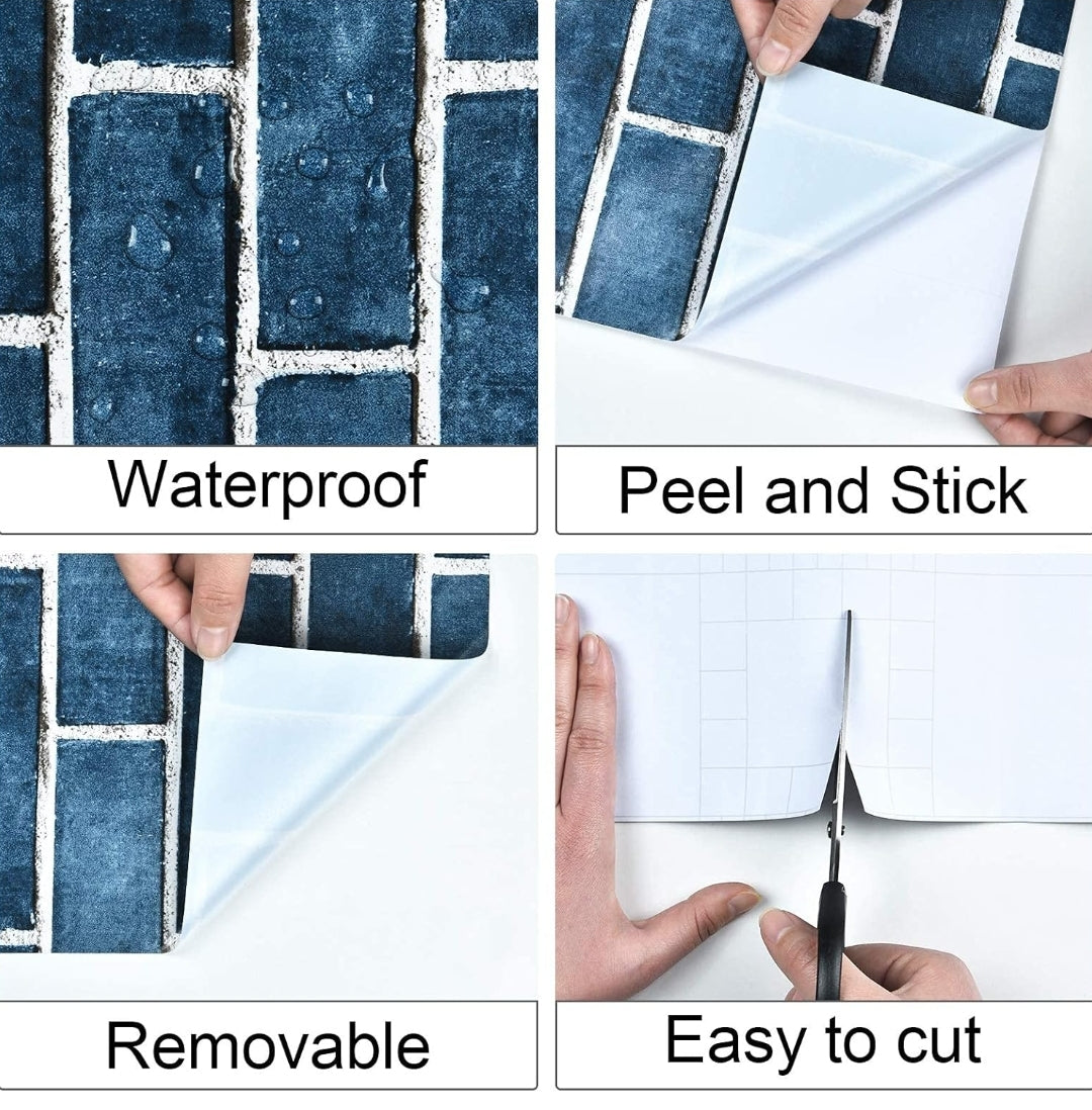 NAVY BRICK STICK ON WATERPROOF WALLPAPER