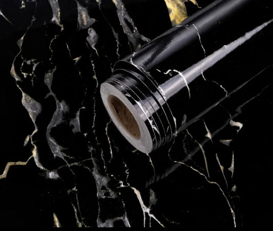 Black & Gold Marble Gloss Self Adhesive Roll