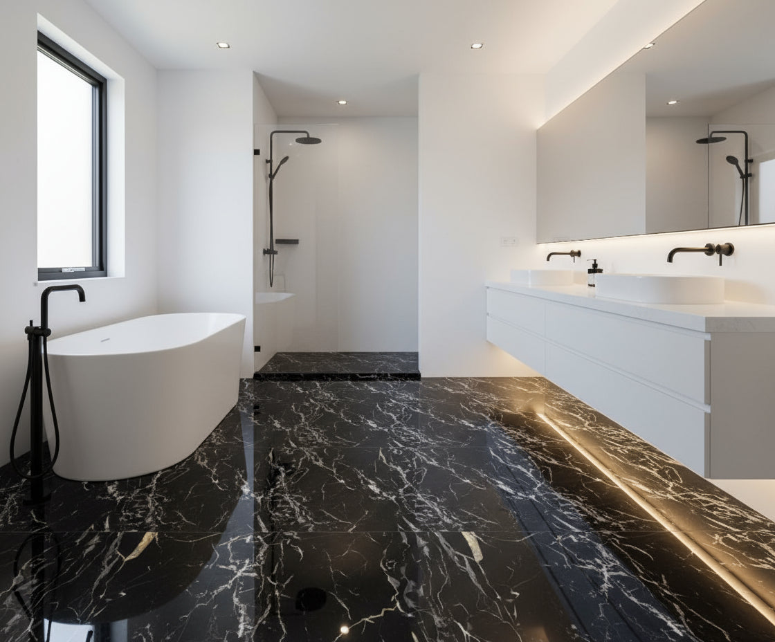 Black & Gold Marble Gloss Self Adhesive Roll